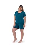 Women's Plus Sized Soft & Breathable V-Neck T-shirt and Shorts, 2-Piece Pajama Set DARK SEA
