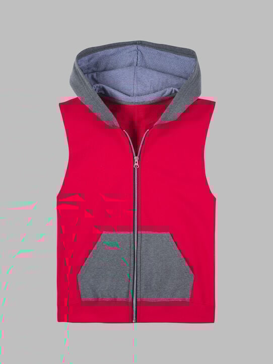 Boys' Fleece Full Zip Sleeveless Vest True Red/Charcoal