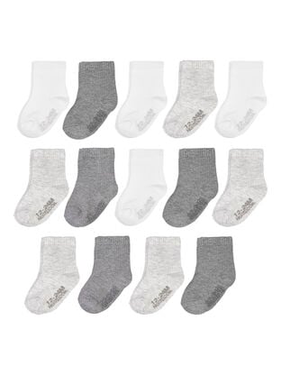 Baby Pack Grow & Fit Flex Zones Cotton Stretch Socks, 0-6 Months Gray 14 Pack 