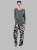 Women's Fleece  Top and Bottom,  2 Piece Pajama Set GREY HEATHER/BLACK CAMO