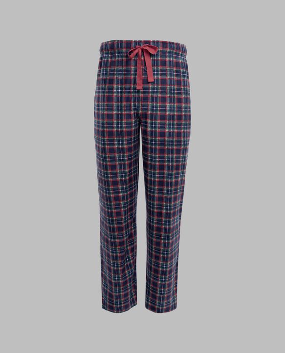 Fruit of the Loom Men's Holiday and Plaid Microfleece Sleep Pant, 2 Pack NAUGHTY BUT NICE/NAVY PLAID