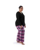 Women's Plus Flannel Top and Bottom Set BLACK/PLAID
