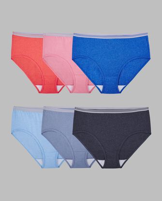 Women's Heather Low Rise Brief Panty, Assorted 6 Pack 