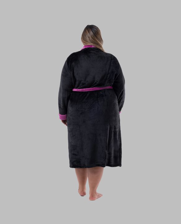 Women's Plus Fleece Robe BLACK/ROYAL BERRY