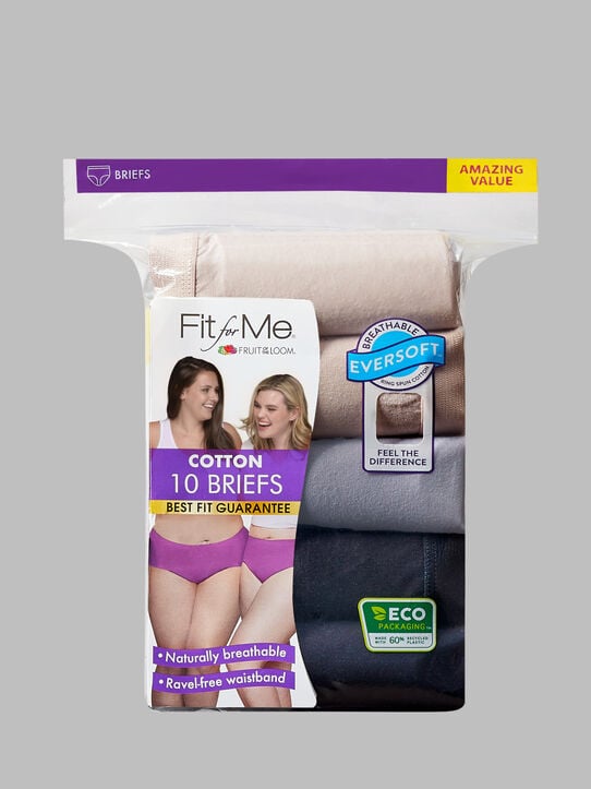 Women's Fit for Me Cotton Brief Panty, Assorted 10 Pack ASSORTED