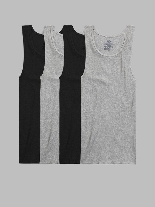 Men's A-Shirt, Extended Sizes Black and Gray 4 Pack, 2XL Assorted