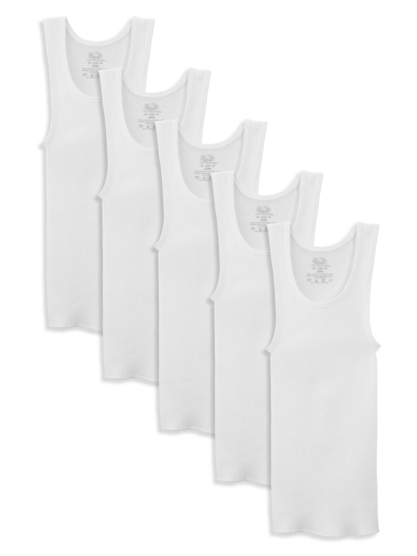 Fruit of the Loom Boys White Tank Top A-Shirts 5 Pack