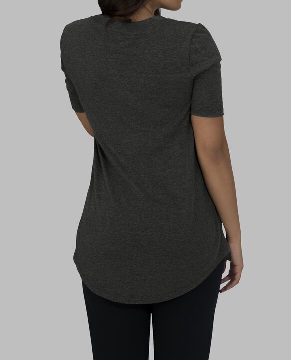 Women's Essentials Elbow Length V-Neck T-Shirt Black Heather