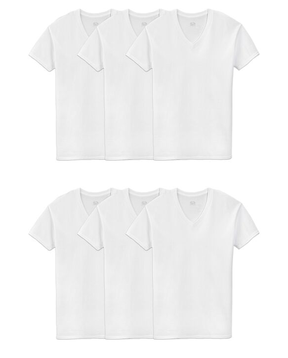 Men's Short Sleeve White V-Neck T-Shirts, 6 Pack, Extended Size White
