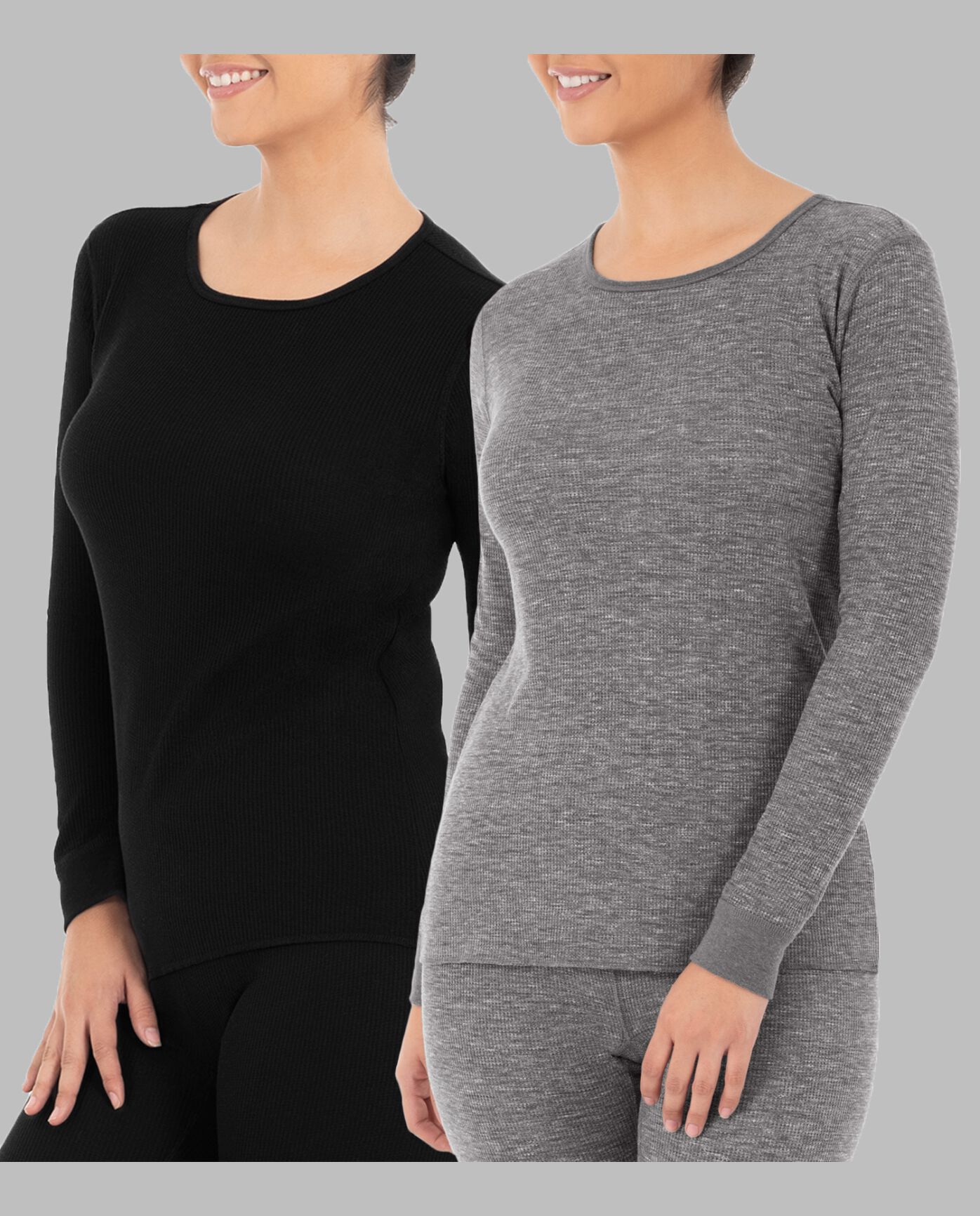 Women's Thermal Crew Top, 2 Pack BLACK/SMOKE INJECTION HEATHER