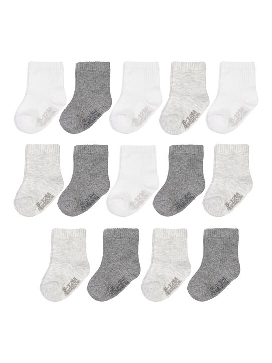 Baby Pack Grow & Fit Flex Zones Cotton Stretch Socks, 0-6 Months Gray 14 Pack GREY