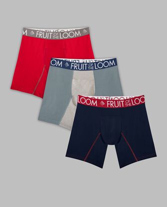 Men's Breathable Performance Cool Cotton Boxer Briefs, Extended Sizes Assorted 3 Pack ASSORTED