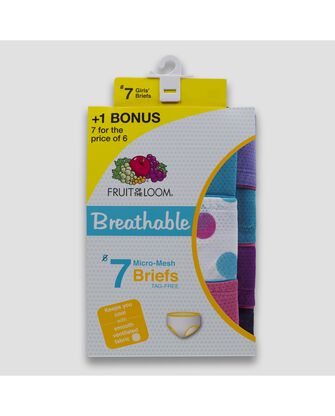 Girl's Breathable Assorted Micro-Mesh Brief Underwear, 6+1 Bonus Pack 