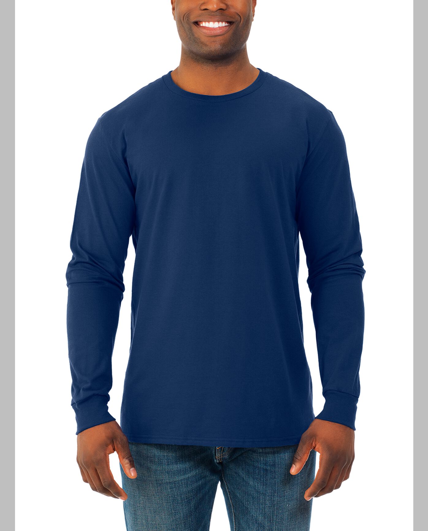 Men's Soft Long Sleeve Crew T-Shirt, Extended Sizes 2 Pack J Navy