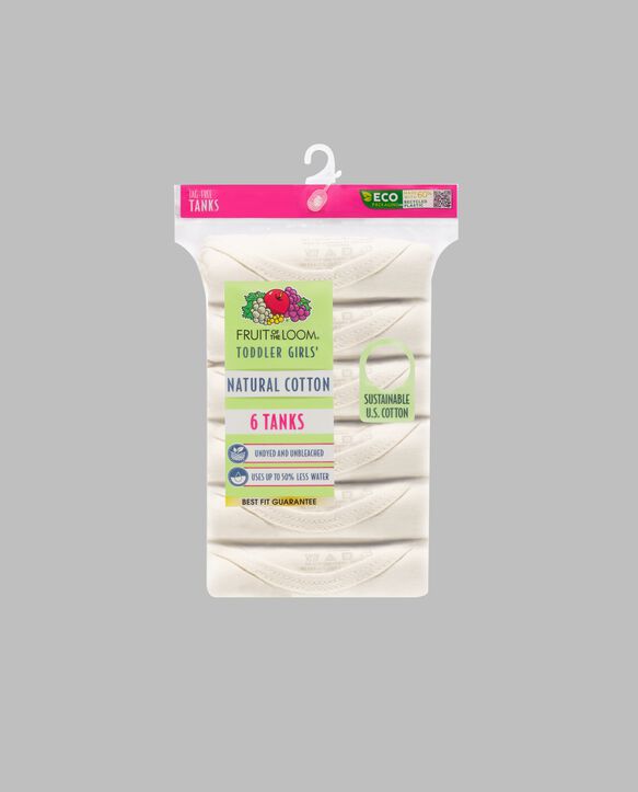 Toddler Girls' Natural Cotton Tank Top, 6 Pack White