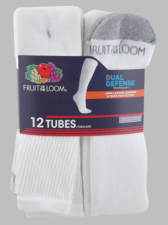 Men's Dual Defense Tube Sock, 12 Pack WHITE