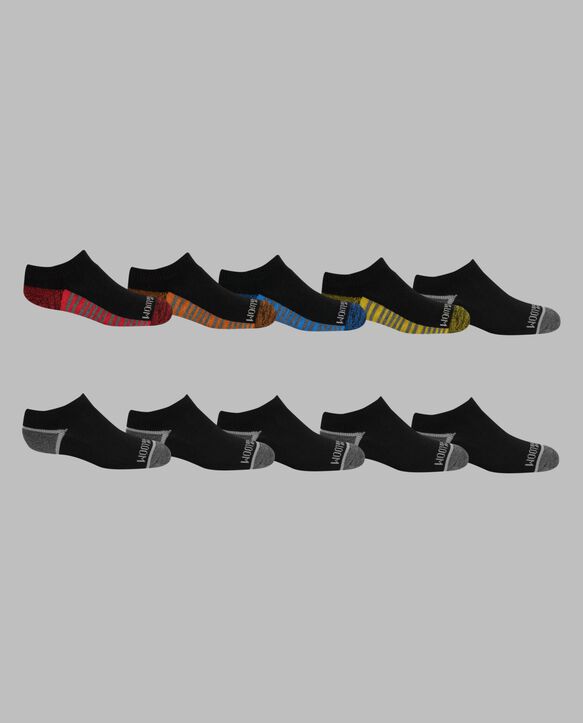 Boys' Cushioned No Show Socks, 10 Pack JET BLACK/VIBRANT ORANGE,JET BLACK/HIGH RISK RED, JET BLACK/LEMONCH,JET BLACK/B50, JET BLACK/DIRECTOR BLUE, JET BLACK/B50, JET BLACK/B50, JET BLACK/B5