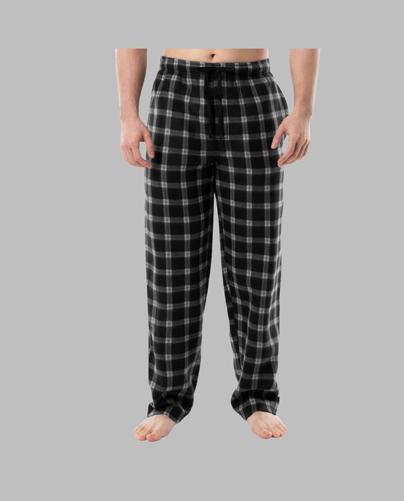 Fruit Of The Loom Men's Short Sleeve Jersey Knit Top and Fleece Sleep Pant, 2 Piece Set GREY PLAID SET