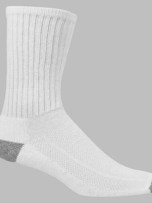 Men's Breathable Crew Socks White, 6 Pack, Size 6-12 