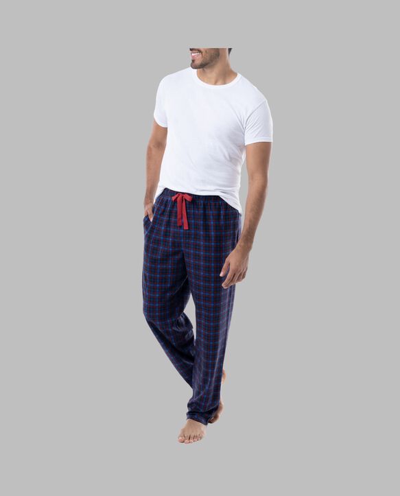 Fruit of the Loom Men's Holiday and Plaid Microfleece Sleep Pant, 2 Pack SANTA DOG/BLUE PLAID