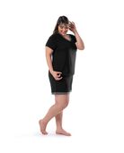 Women's Plus Sized Soft & Breathable V-Neck T-shirt and Shorts, 2-Piece Pajama Set BLACK SOOT