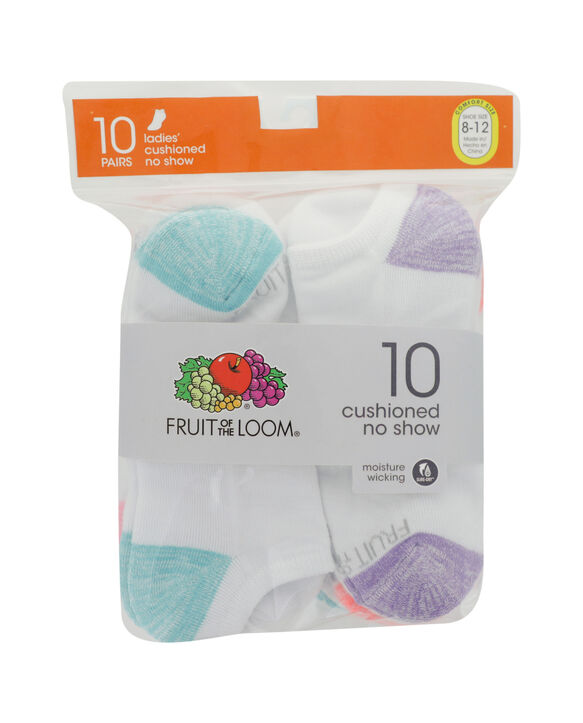 Women's Everyday Soft Cushioned No Show Socks 10 Pair White/Teal, White, White/Pink, White/Purple