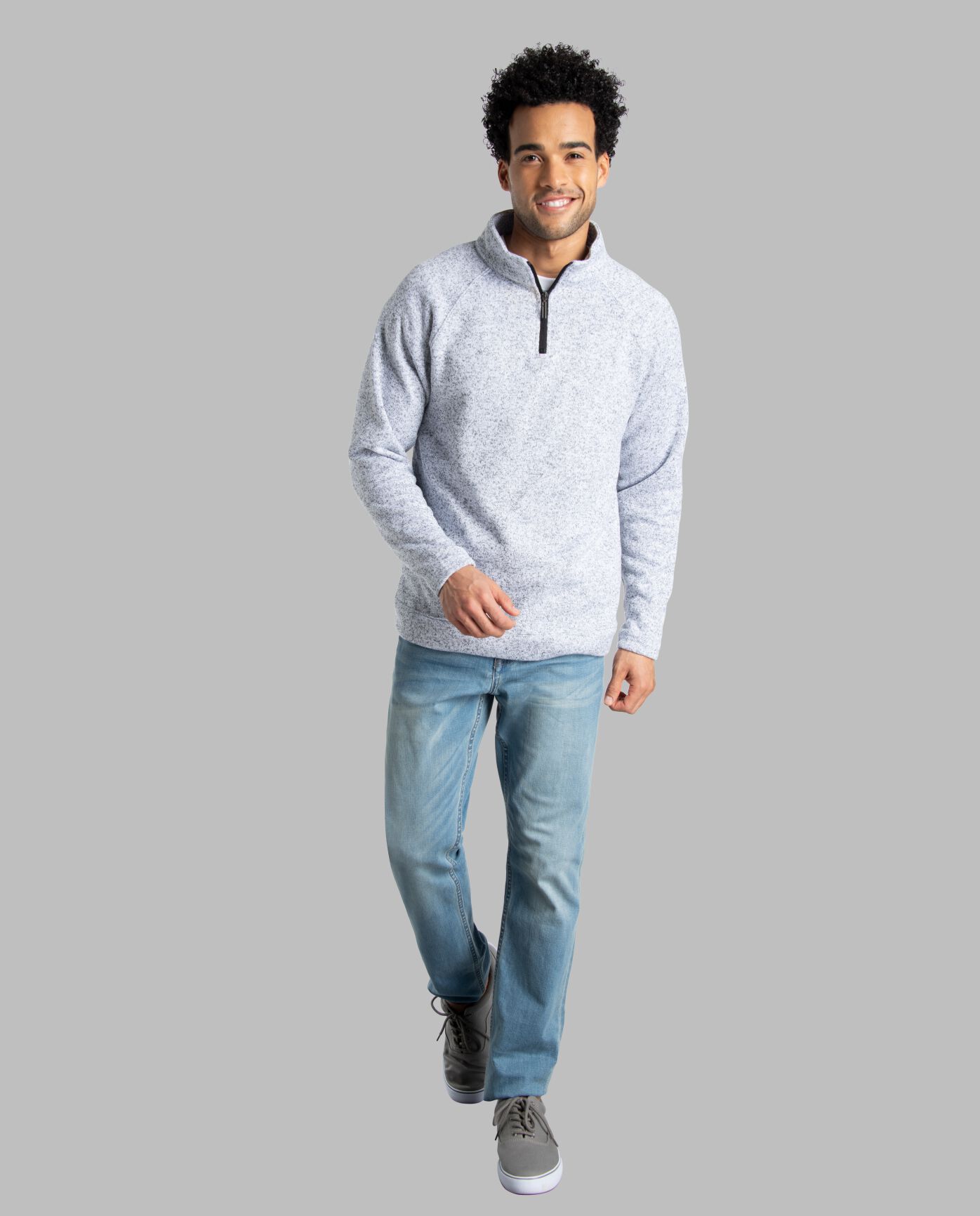Men's Sweater Fleece Quarter Zip Pullover, Extended Sizes Black Heather
