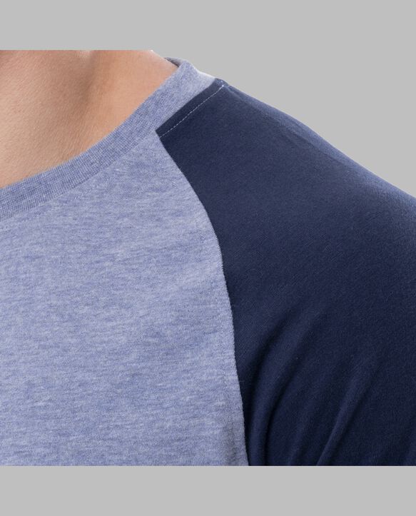 Fruit of the Loom Men's Jersey Short Sleeve Henley Top and Jogger Pant, 2 Piece Set INDIGO HEATHER/NAVY