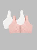 Women's Beyond Soft Front Closure Cotton Bra, Assorted 2 Pack White/Blushing Rose