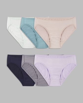 Women's Breathable Cooling Stripes Bikini Panty, Assorted 6 Pack 