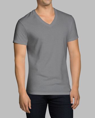 Men's Short Sleeve V-neck T-Shirt, Extended Sizes Black and Gray 4 Pack 