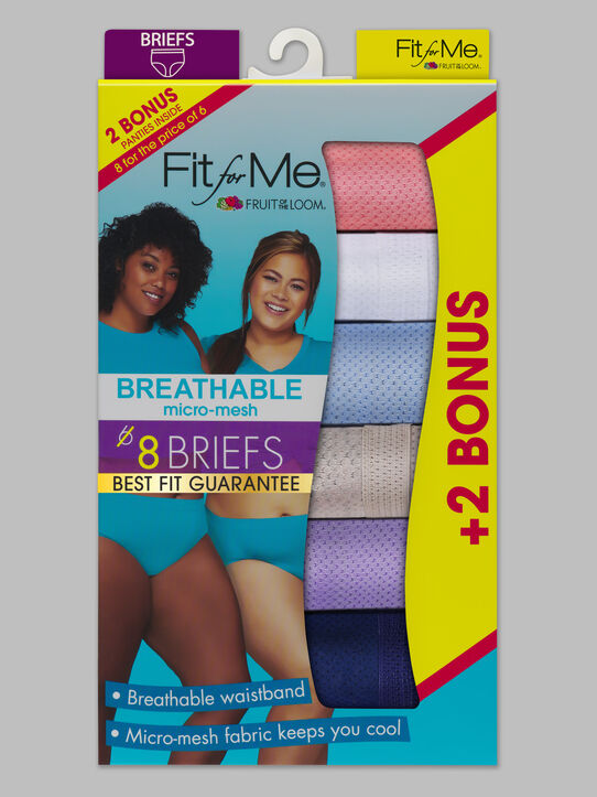 Women's Plus Fit for Me® Breathable Micro-Mesh Brief Panty, Assorted 8 Pack Assorted