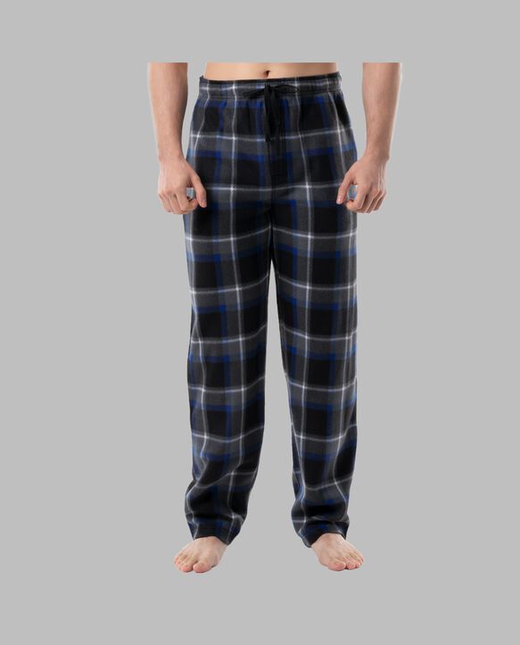 Fruit Of The Loom Men's Short Sleeve Jersey Knit Top and Fleece Sleep Pant, 2 Piece Set BLUE AND BLACK PLAID SET