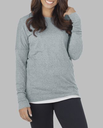 Women's Essentials Long Sleeve Scoop Neck T-Shirt Rock Heather