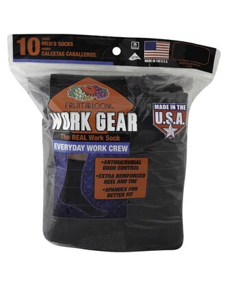 Men's Work Gear Crew Socks,  10 Pack, Size 6-12 BLACK/CHARCOAL
