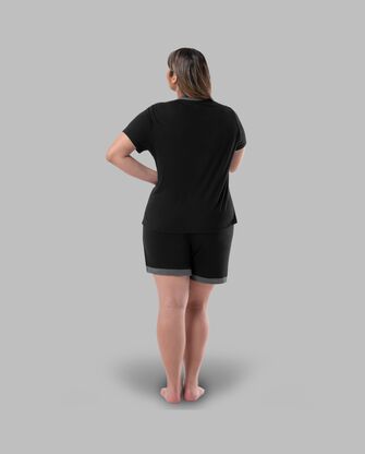 Women's Plus Sized Soft & Breathable V-Neck T-shirt and Shorts, 2-Piece Pajama Set 