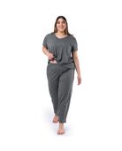 Women's Plus Soft & Breathable Plus Size V-Neck Pajama Set CHARCOAL PIN DOT