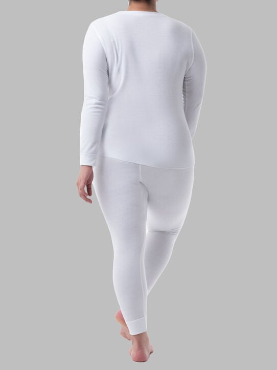 Women's Plus Size Thermal Crew Top & Bottom Set WHITE/WHITE