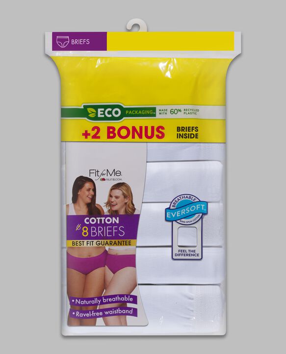 Women's Plus Fit for Me® Cotton Brief Panty, Assorted 6+2 Bonus Pack WHITE