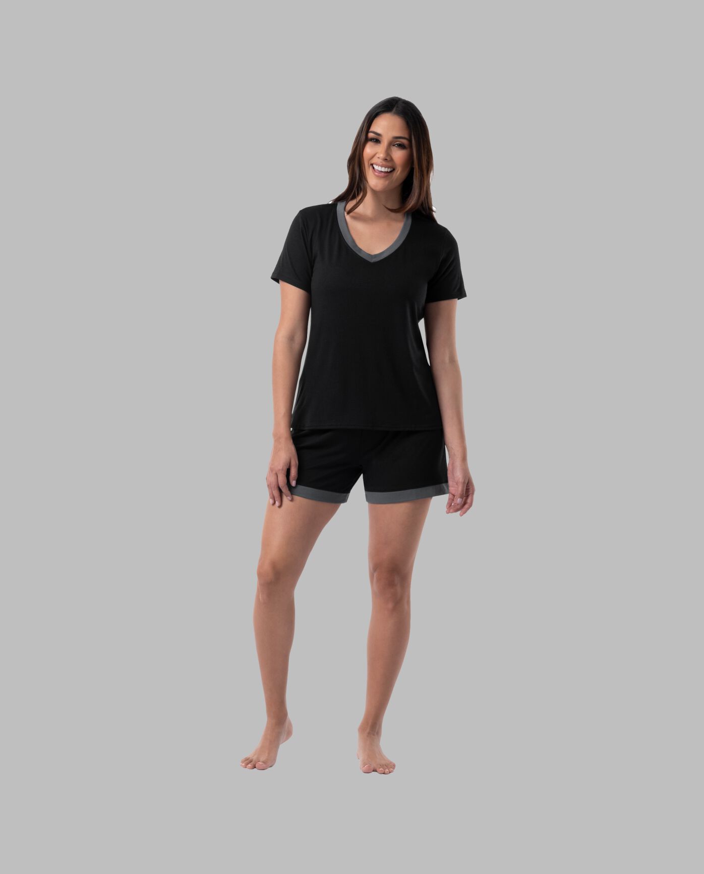 Women's Soft & Breathable V-Neck T-shirt and Shorts, 2-Piece Pajama Set 