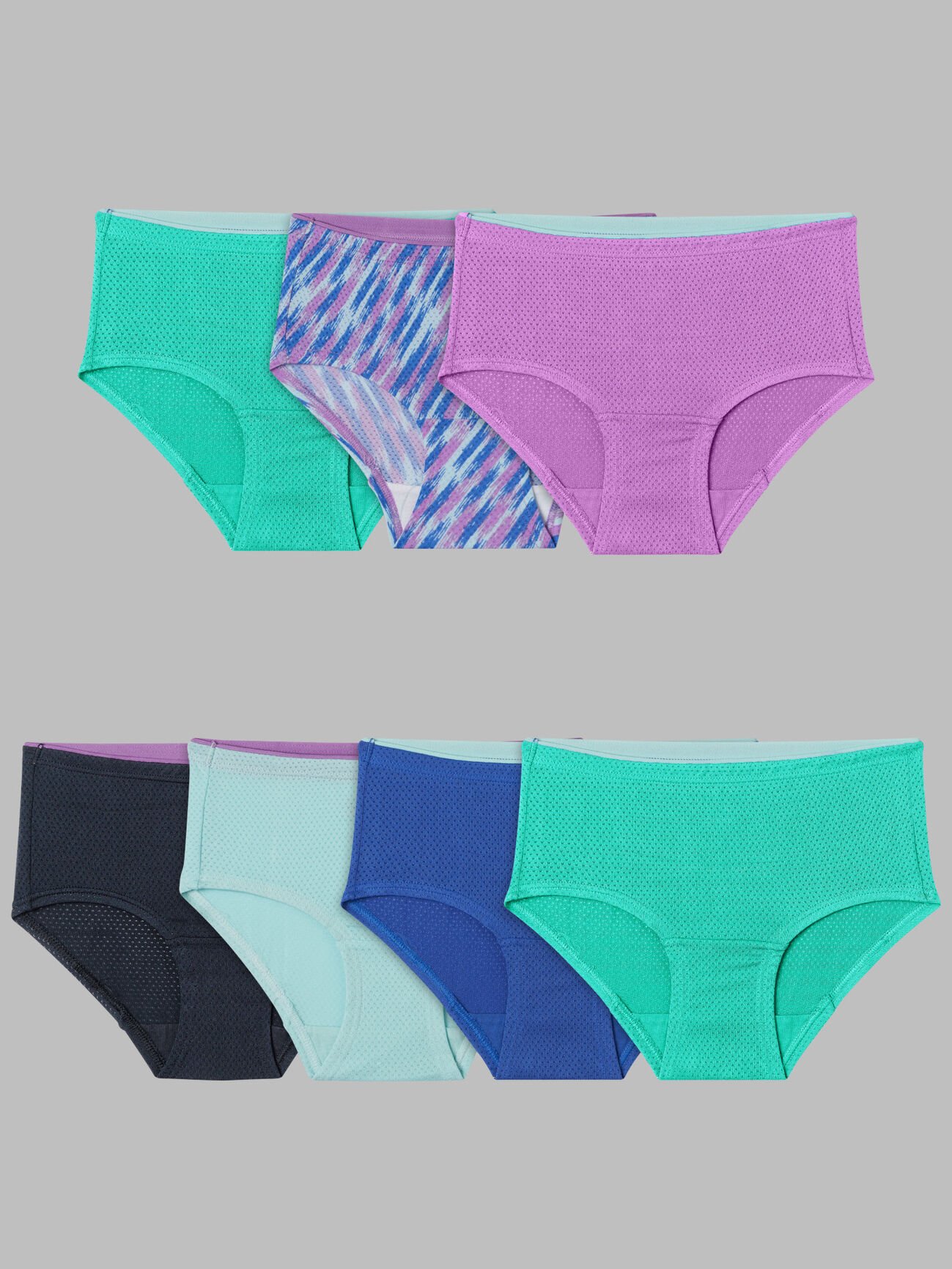 Girl's Breathable Micro-Mesh Brief Underwear, Assorted 6+1 Bonus
