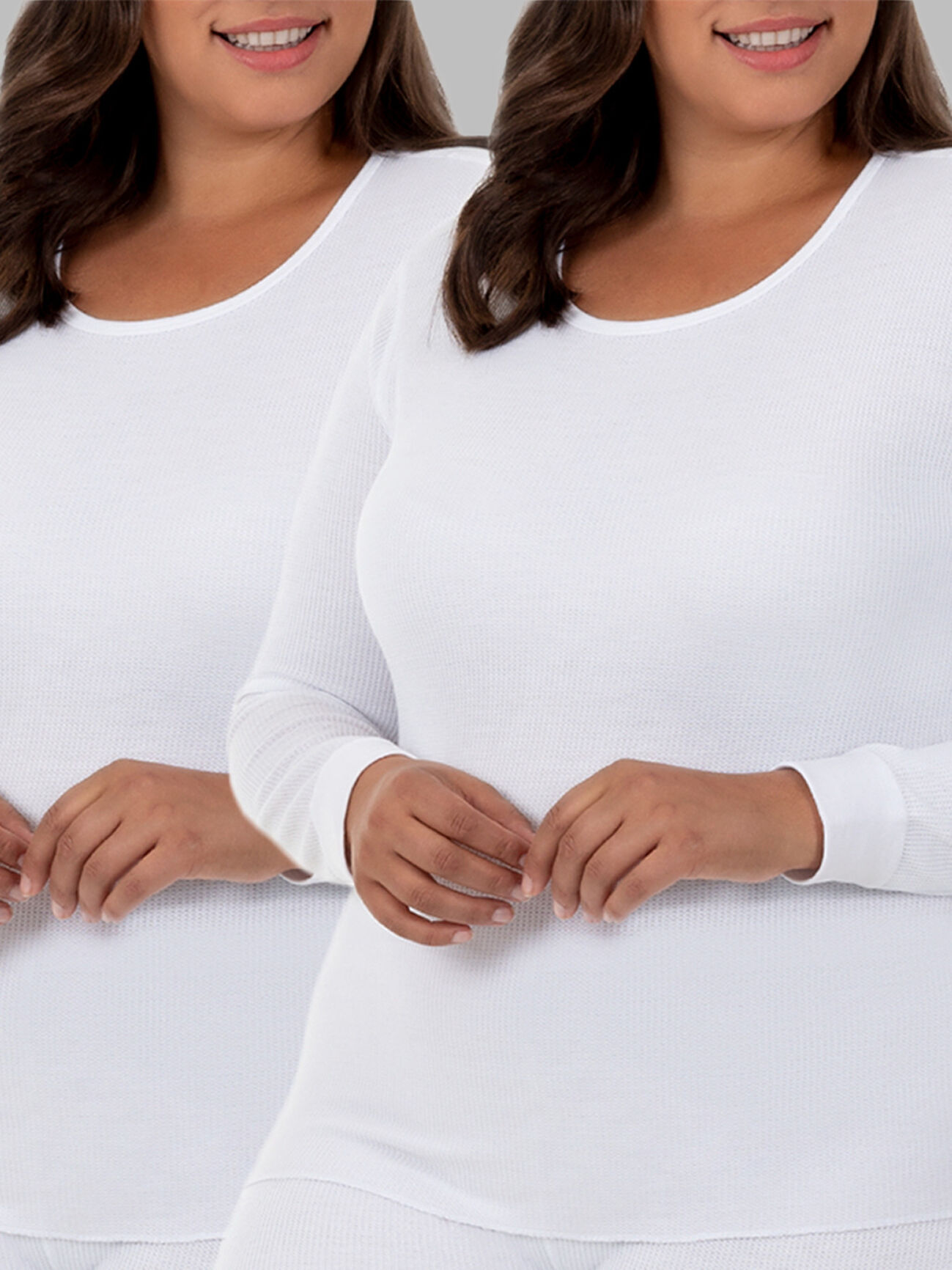 Women's Plus Size Thermal Crew Top, 2 Pack WHITE/WHITE