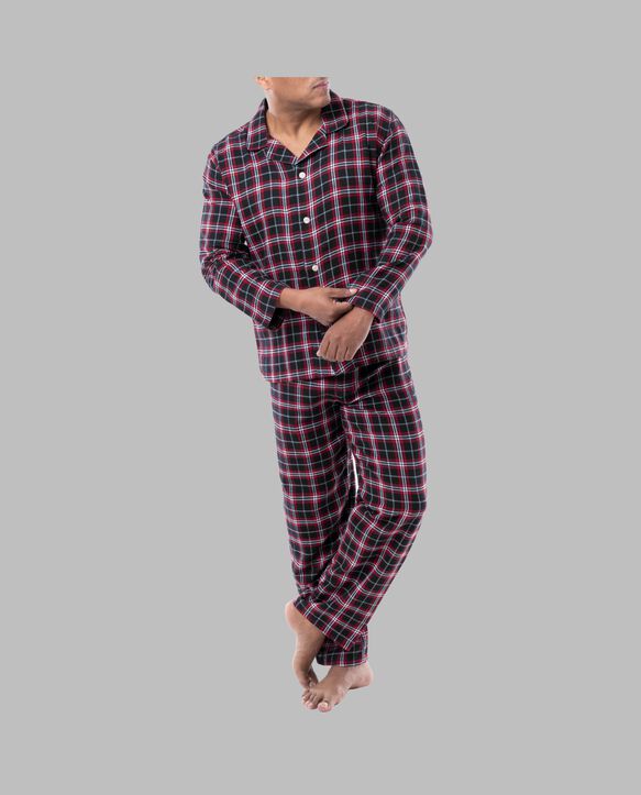 Fruit of the Loom Men's Flannel Pajama, 2 Piece Set BLACK PLAID