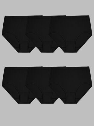 Women's Cotton Brief Panty, Black 6 Pack 
