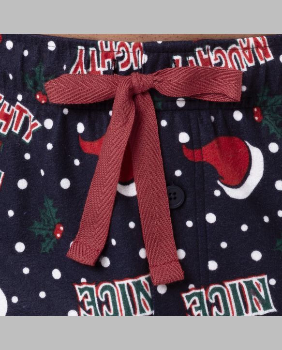 Fruit of the Loom Men's Holiday and Plaid Microfleece Sleep Pant, 2 Pack NAUGHTY BUT NICE/NAVY PLAID