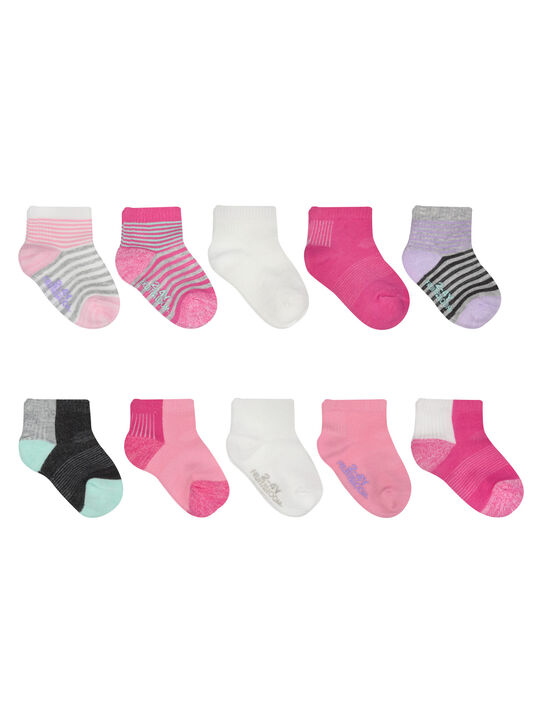 Baby Girls' Beyondsoft® Grow and Fit Ankle Socks, Pink 10 Pack ASSORTED