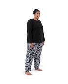 Women's Plus Sleep Top & Fleece Bottom Set BLACK/CHEETAH PRINT