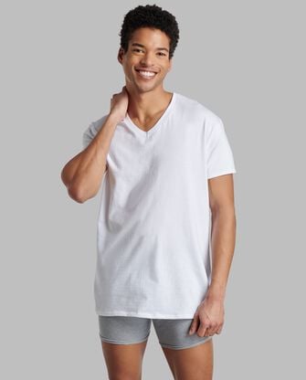 Men's Premium V-neck Undershirt, White 4 Pack 