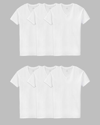 Men's Short Sleeve V-Neck T-Shirt, Extended Sizes White 6 Pack 