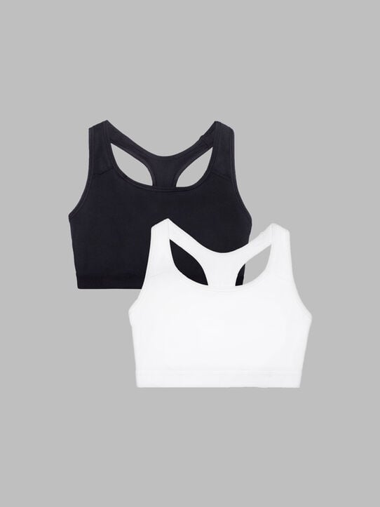 Women’s Medium Impact Sports Bra, Assorted 2 Pack Black Hue/White